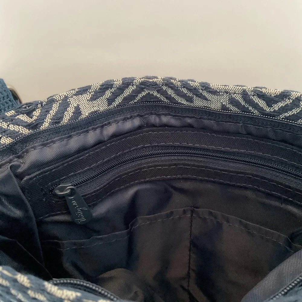 Thirty-One Stylish Navy and Gray Patterned Women's Brocade Crossbody Bag - Picture 10 of 12